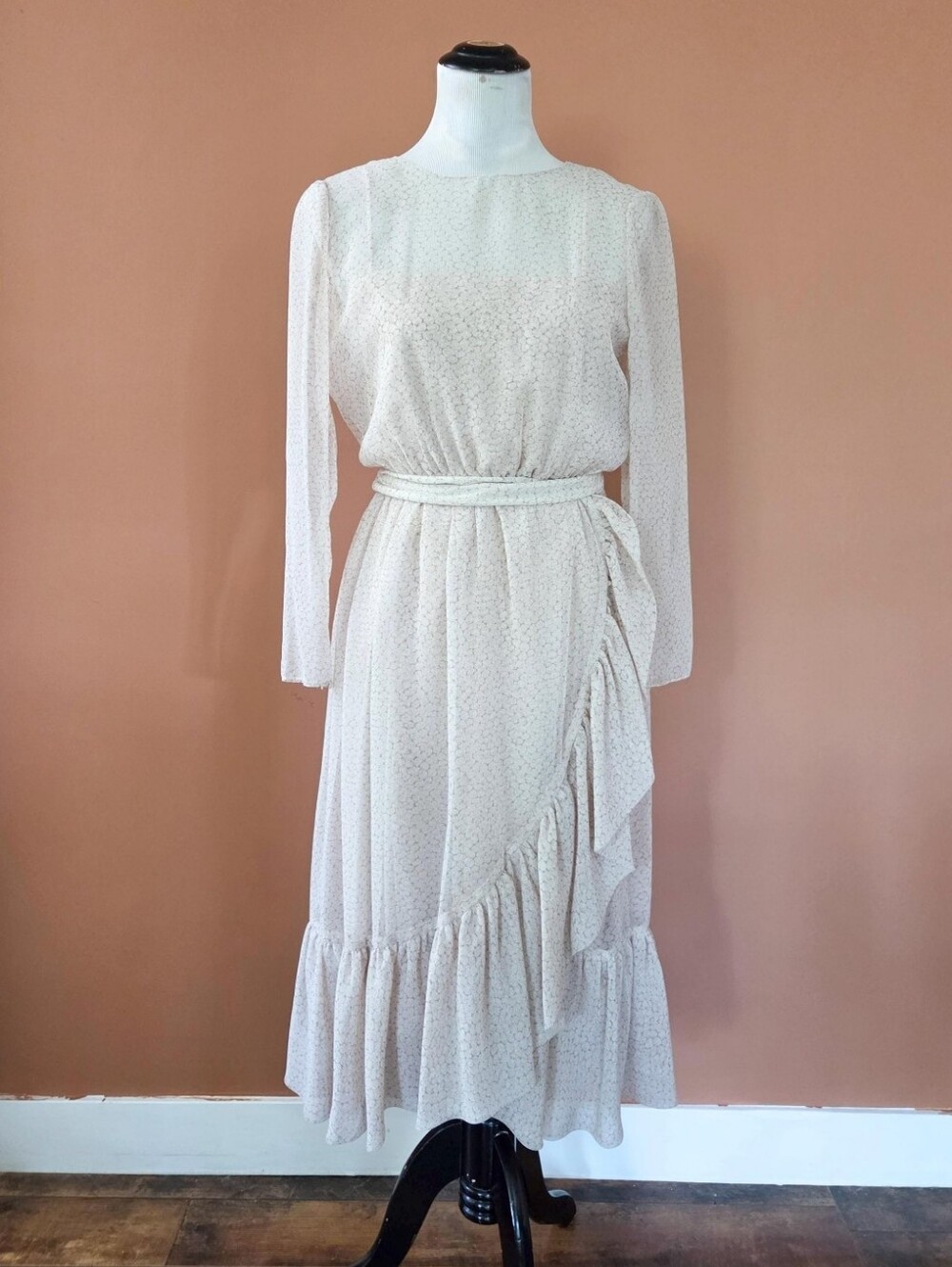 Romantic Vintage 1980s Rose Sheer Gown by David Morris / Faux Wrap
